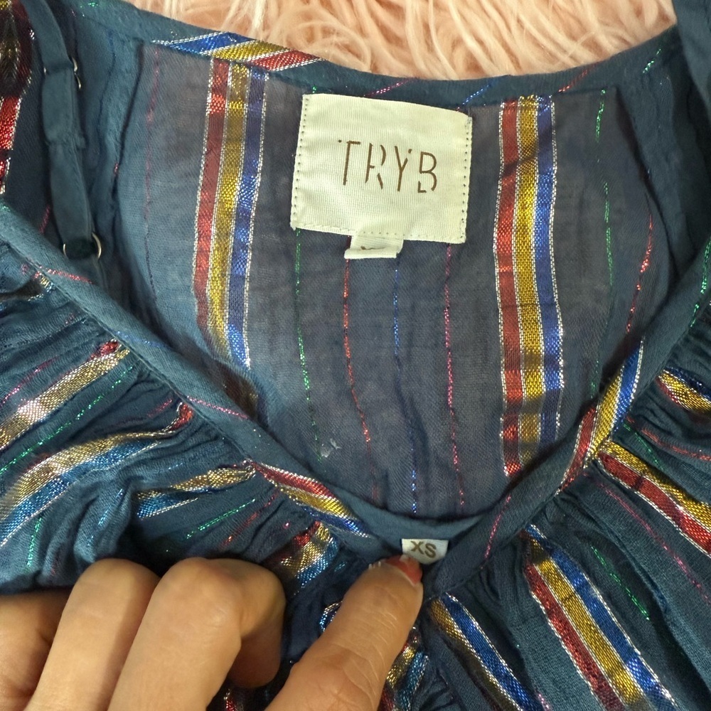 TRYB Metallic Blue Ruffle Dress - Picture 4 of 10